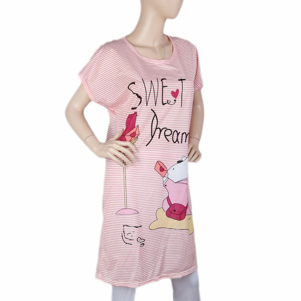 Women's Night Long T Shirt - T Pink, Women, Night Suit, Chase Value, Chase Value