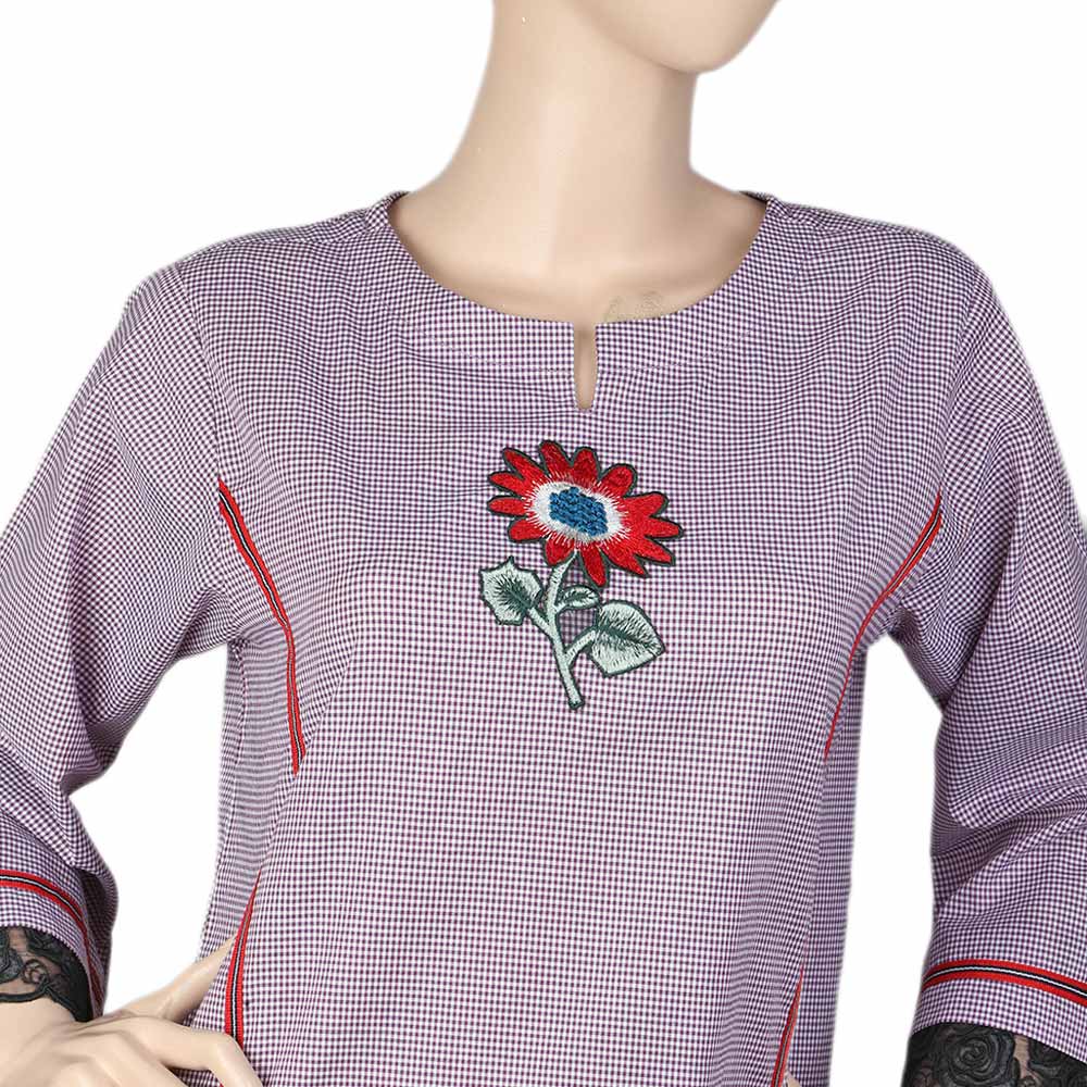 Women's Embroidered Kurti - Pupple, Women, Ready Kurtis, Chase Value, Chase Value