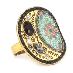 Women's Fancy Stone Ring - Golden - Black - test-store-for-chase-value