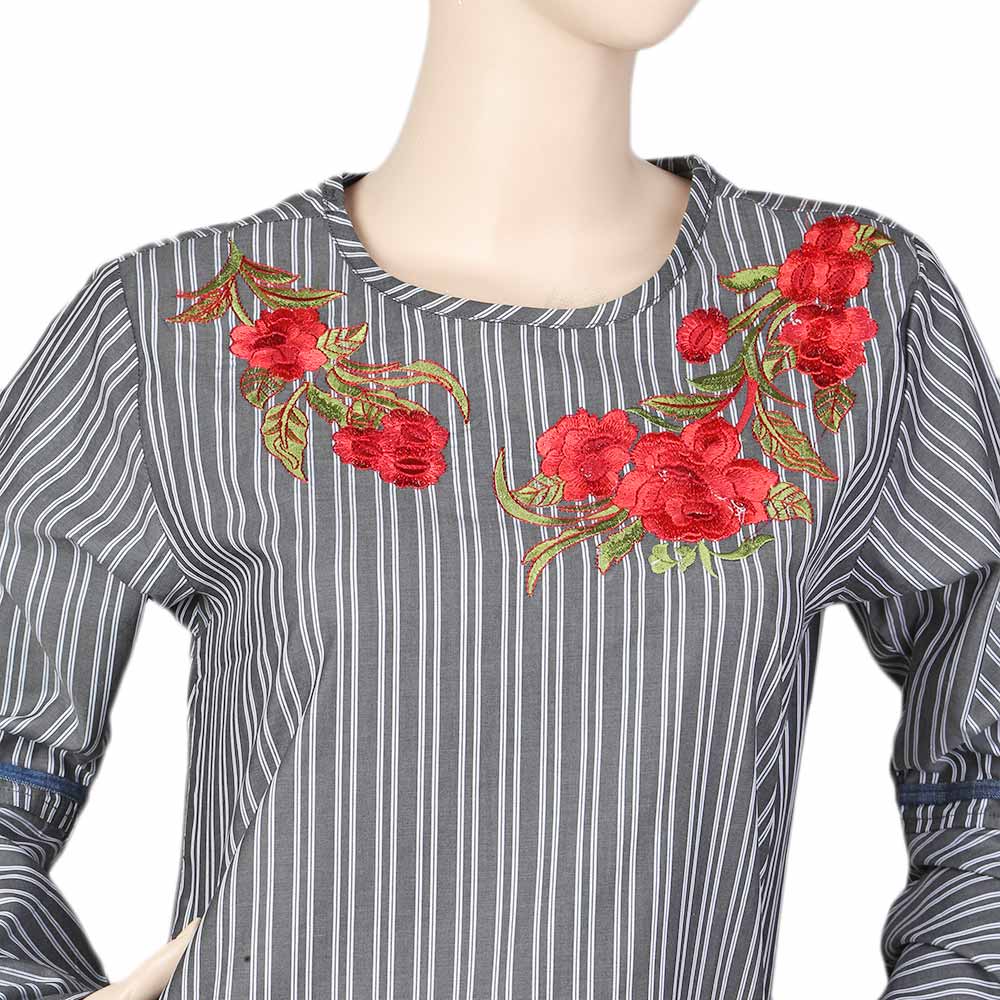 Women's Embroidered Stripe Top - Grey, Women, T-Shirts And Tops, Chase Value, Chase Value