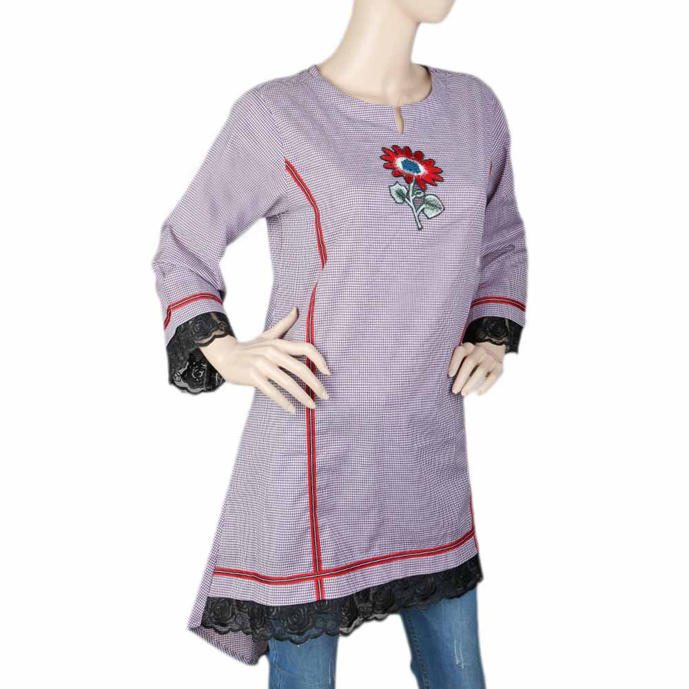 Women's Embroidered Kurti - Pupple, Women, Ready Kurtis, Chase Value, Chase Value