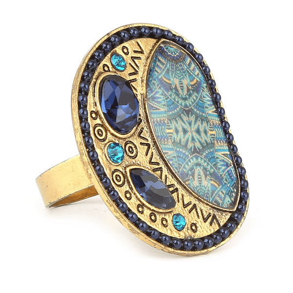 Women's Fancy Stone Ring - Golden - Navy Blue - test-store-for-chase-value