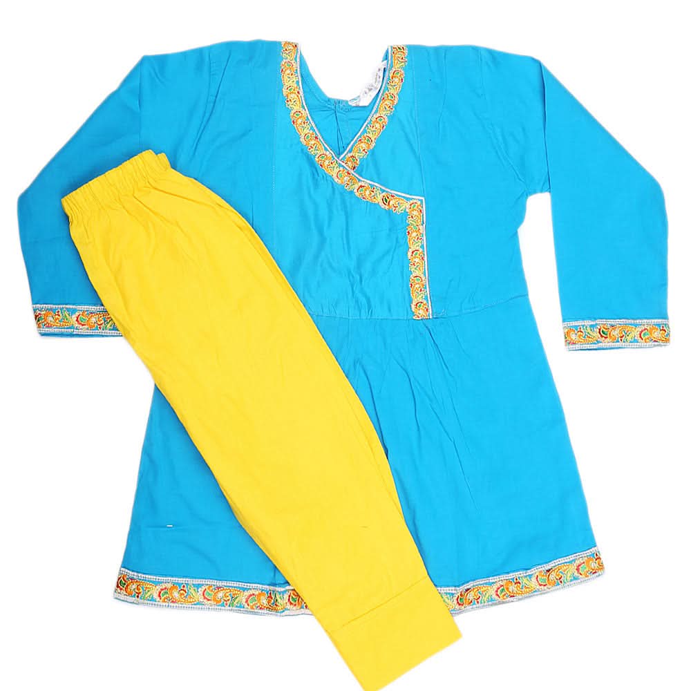 Girls Embroidered 2 Piece Suit - Blue, Kids, Girls Sets And Suits, Chase Value, Chase Value