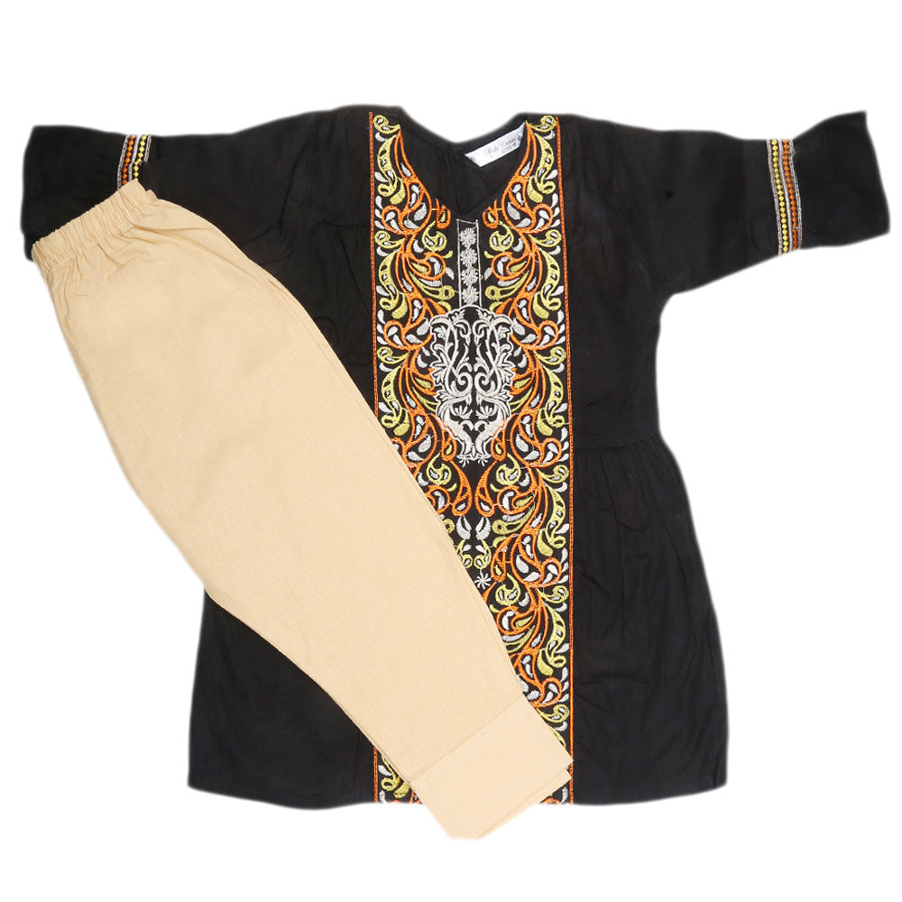 Girls Embroidered 2 Piece Suit - Black, Kids, Girls Sets And Suits, Chase Value, Chase Value