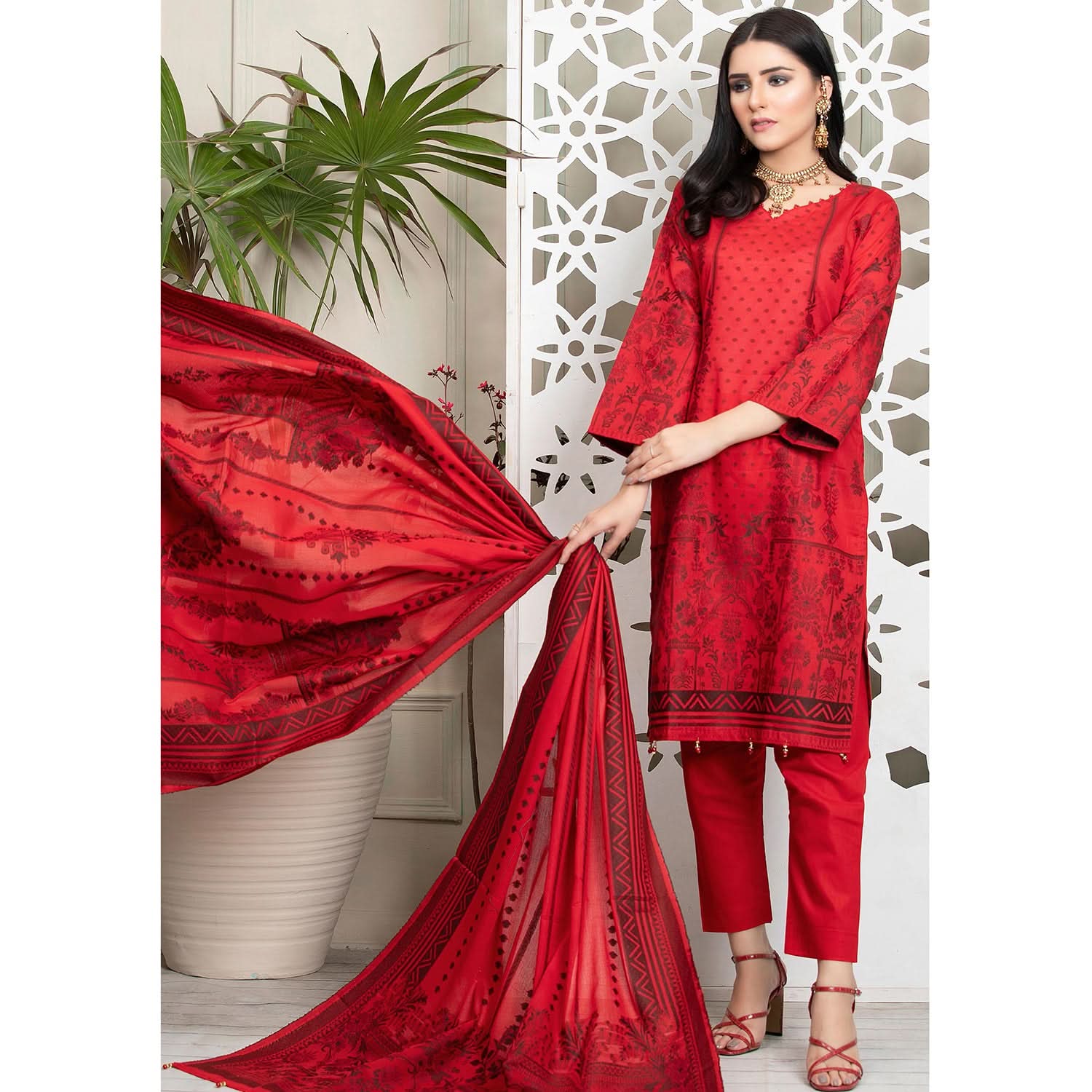 Ruhi Jacquard Banarsi 3 Pcs Un-Stitched Suit - 3, Women, 3Pcs Shalwar Suit, Rana Arts, Chase Value