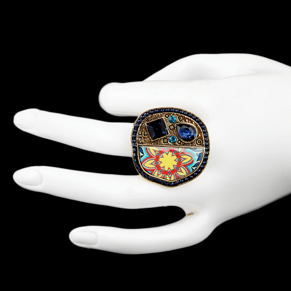 Women's Fancy Stone Ring - Golden - Navy Blue - test-store-for-chase-value