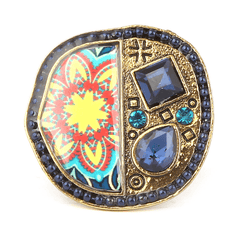 Women's Fancy Stone Ring - Golden - Navy Blue - test-store-for-chase-value