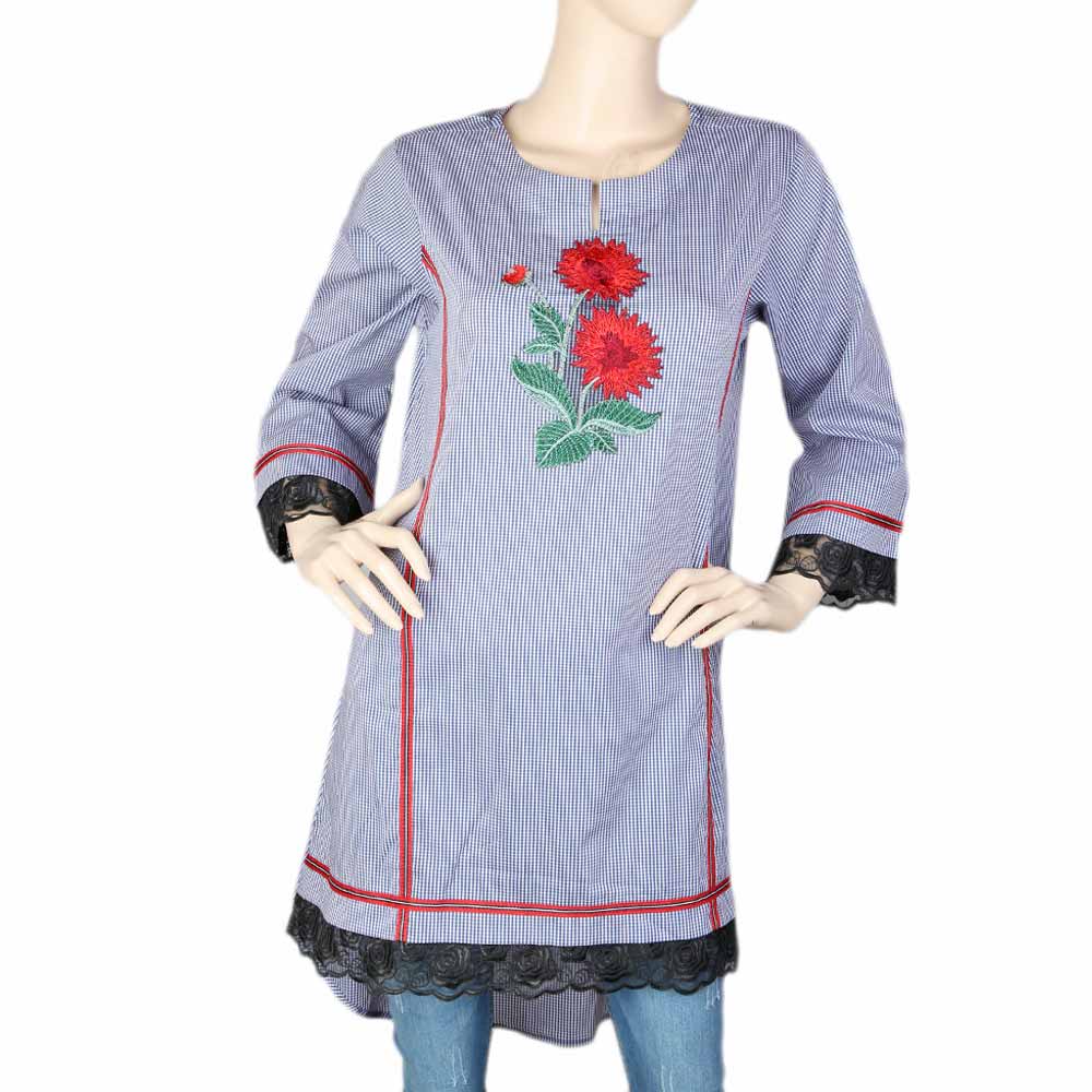 Women's Embroidered Kurti - Dark Blue, Women, Ready Kurtis, Chase Value, Chase Value