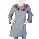 Women's Embroidered Check Top - Black & Green, Women, T-Shirts And Tops, Chase Value, Chase Value