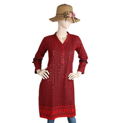 Women's Fancy Chikan Kurti - Red, Women, Ready Kurtis, Chase Value, Chase Value