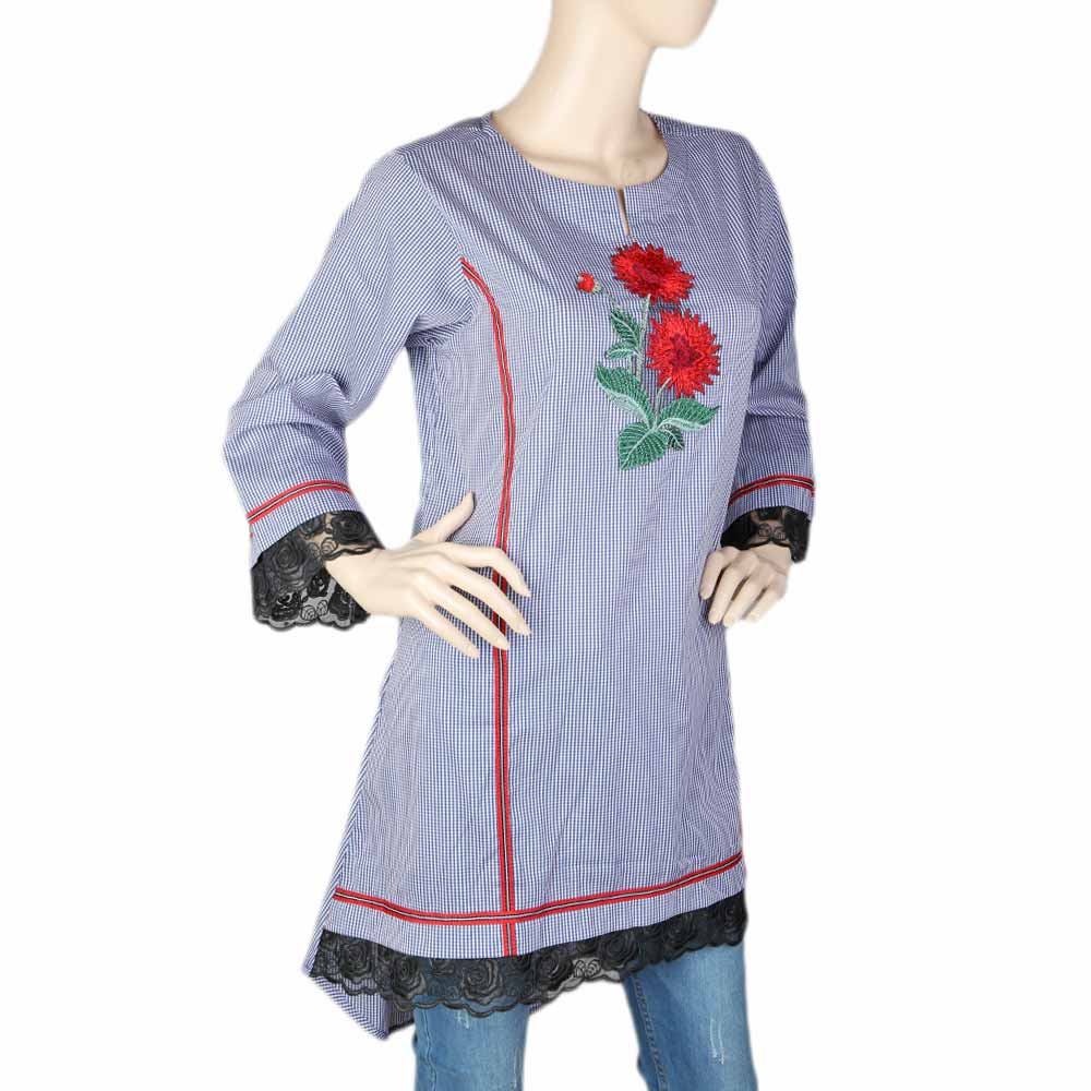 Women's Embroidered Kurti - Dark Blue, Women, Ready Kurtis, Chase Value, Chase Value