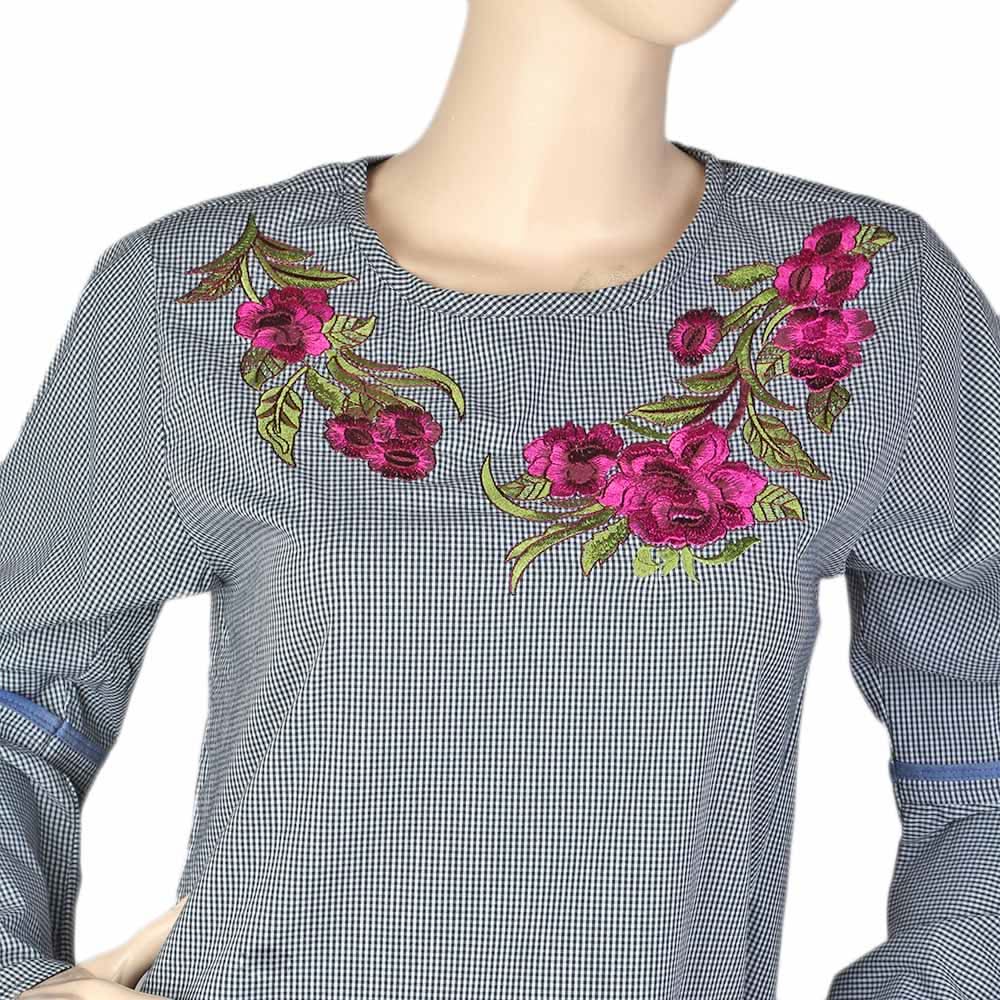 Women's Embroidered Check Top - Black & Green, Women, T-Shirts And Tops, Chase Value, Chase Value