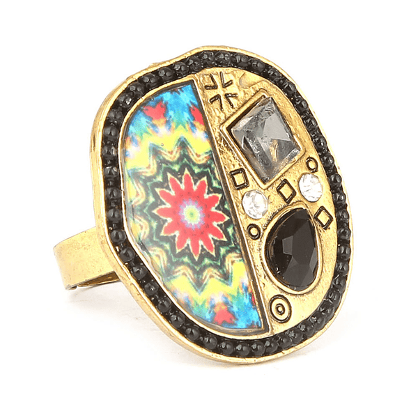 Women's Fancy Stone Ring - Golden - Black - test-store-for-chase-value