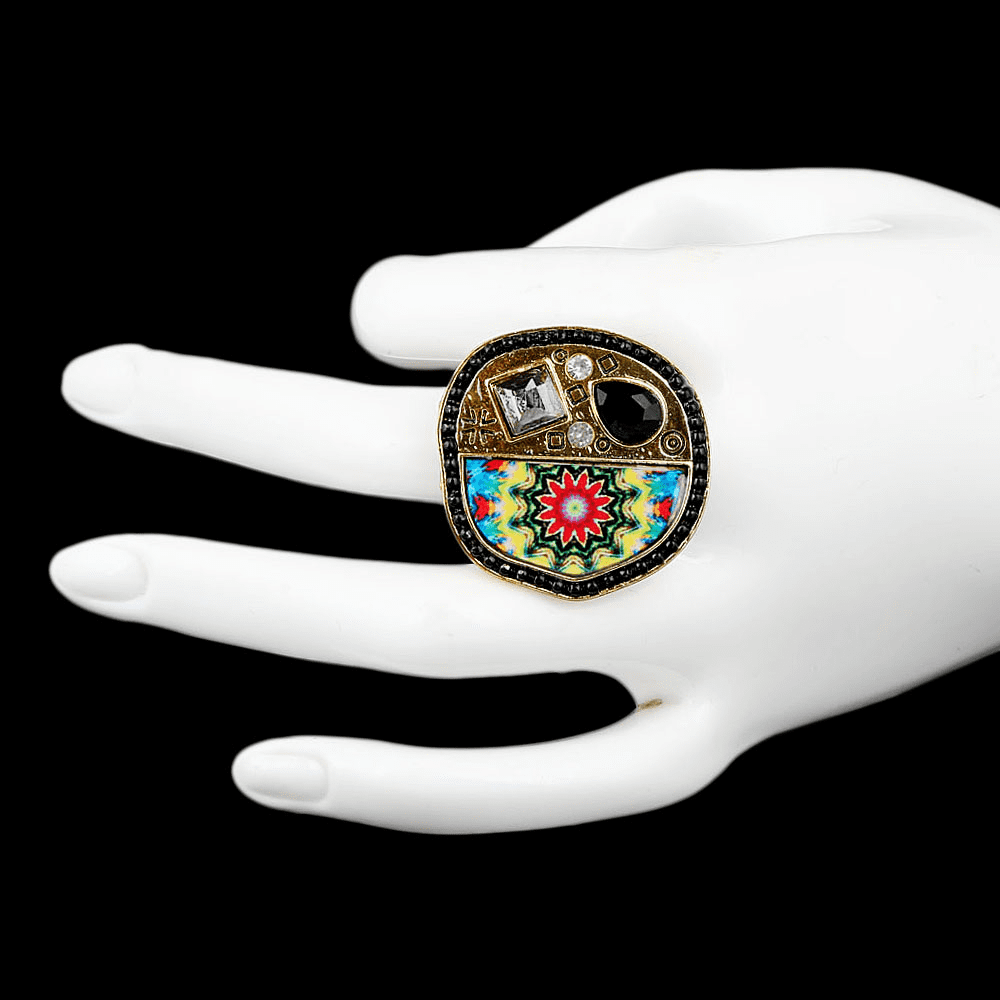Women's Fancy Stone Ring - Golden - Black - test-store-for-chase-value