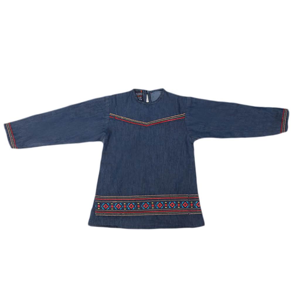 Girls Embroidered Denim Shirt - Dark Blue, Kids, Tops, Chase Value, Chase Value
