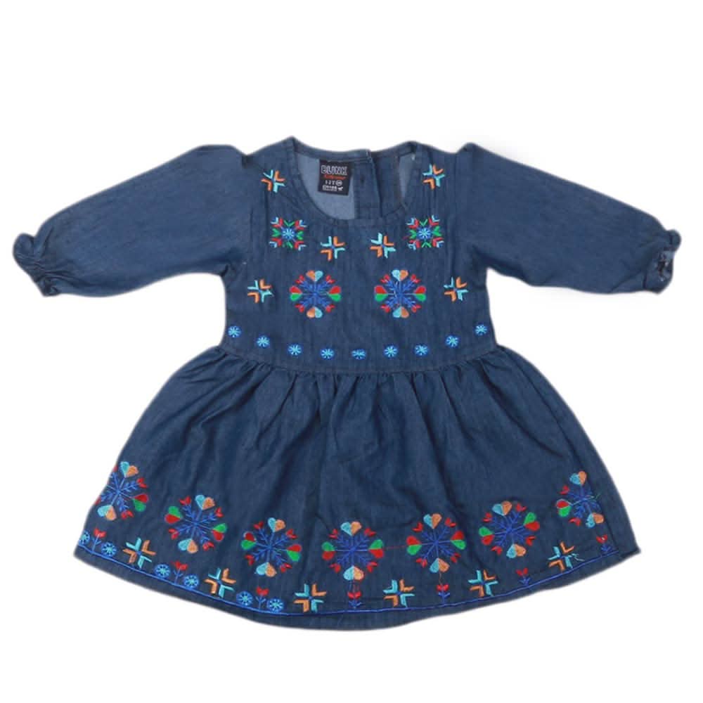 Girls Embroidered Denim Frock - Dark Blue, Kids, Girls Kurti, Chase Value, Chase Value