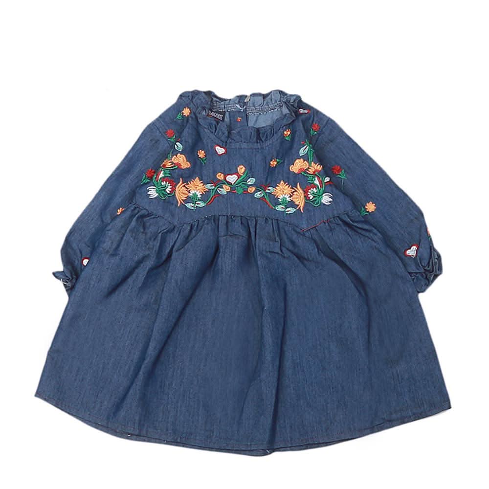 Girls Embroidered Denim Frock - Dark Blue, Kids, Girls Kurti, Chase Value, Chase Value