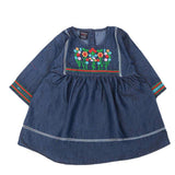 Girls Embroidered Denim Frock- Dark Blue, Kids, Girls Kurti, Chase Value, Chase Value