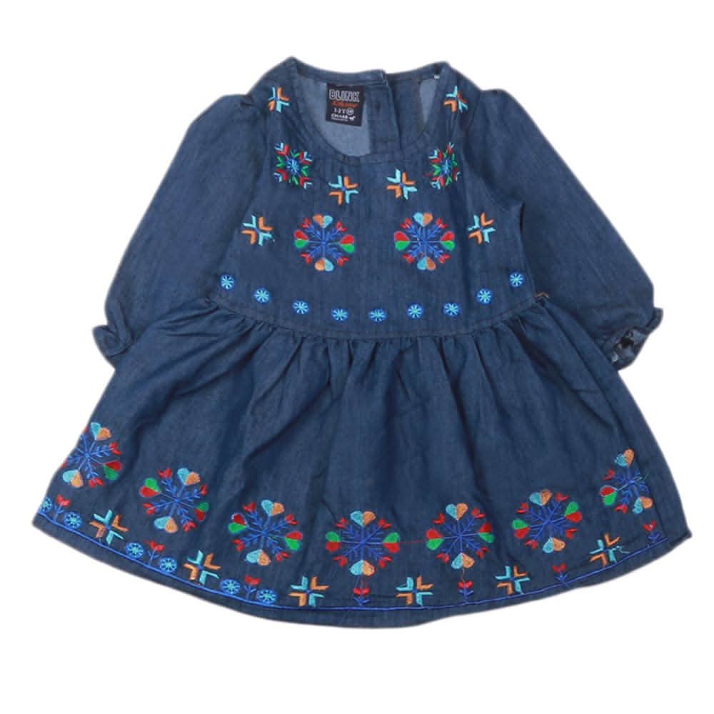 Girls Embroidered Denim Frock - Dark Blue, Kids, Girls Kurti, Chase Value, Chase Value