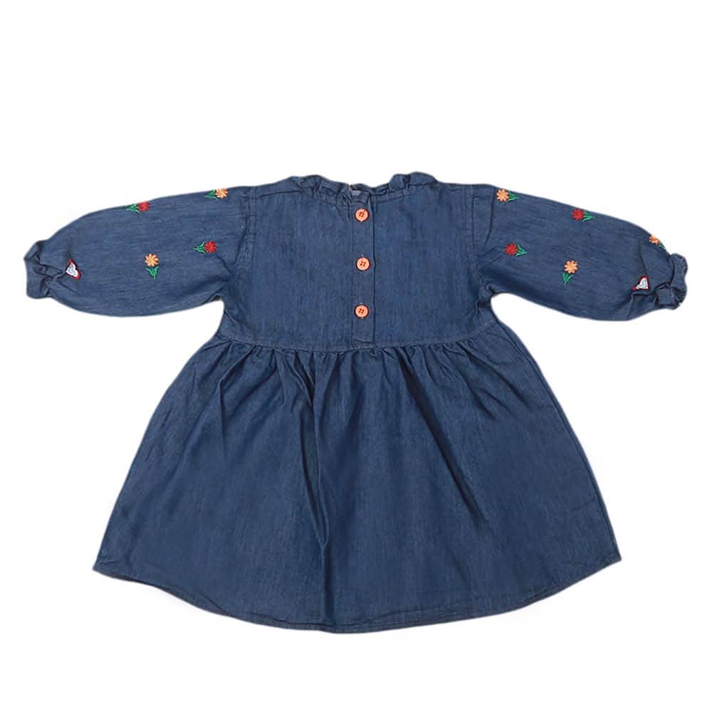 Girls Embroidered Denim Frock - Dark Blue, Kids, Girls Kurti, Chase Value, Chase Value