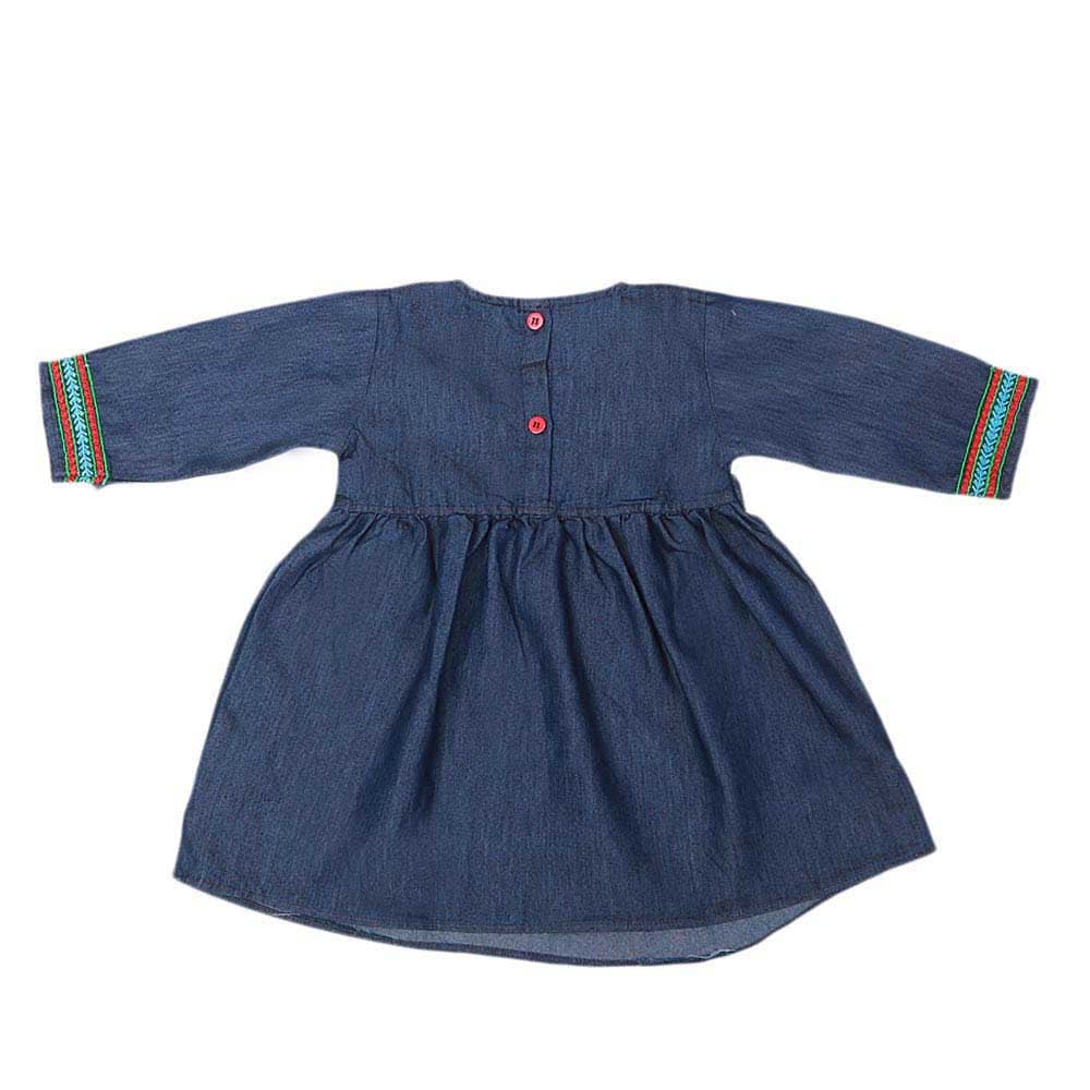 Girls Embroidered Denim Frock- Dark Blue, Kids, Girls Kurti, Chase Value, Chase Value