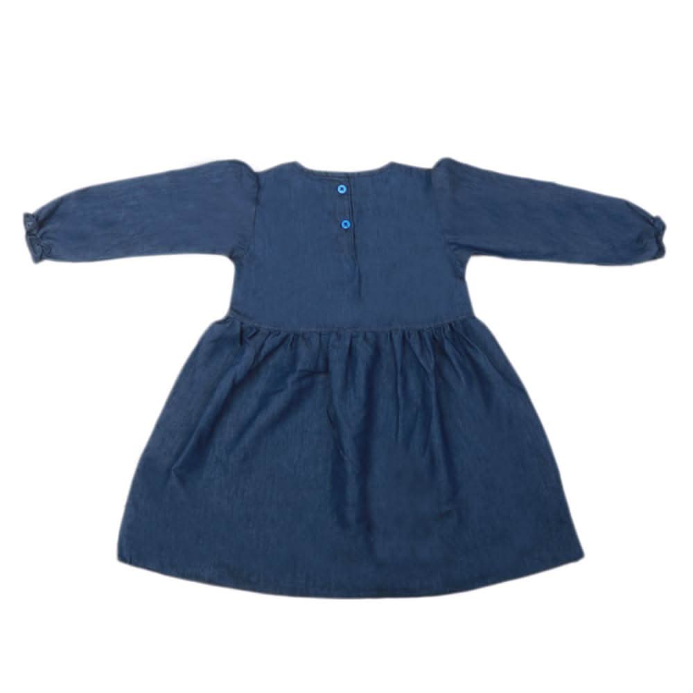 Girls Embroidered Denim Frock- Dark Blue, Kids, Girls Kurti, Chase Value, Chase Value