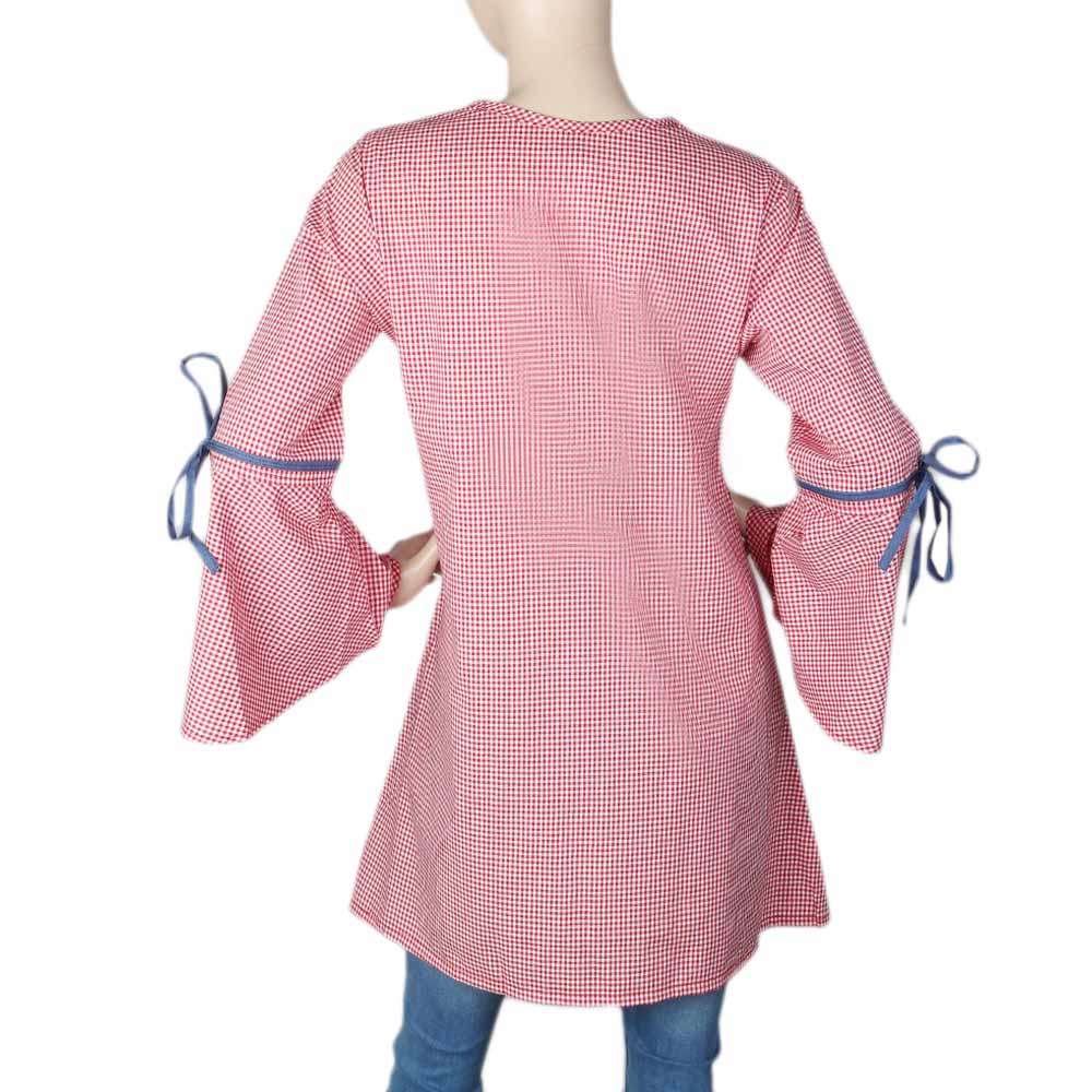 Women's Embroidered Check Top - Red, Women, T-Shirts And Tops, Chase Value, Chase Value
