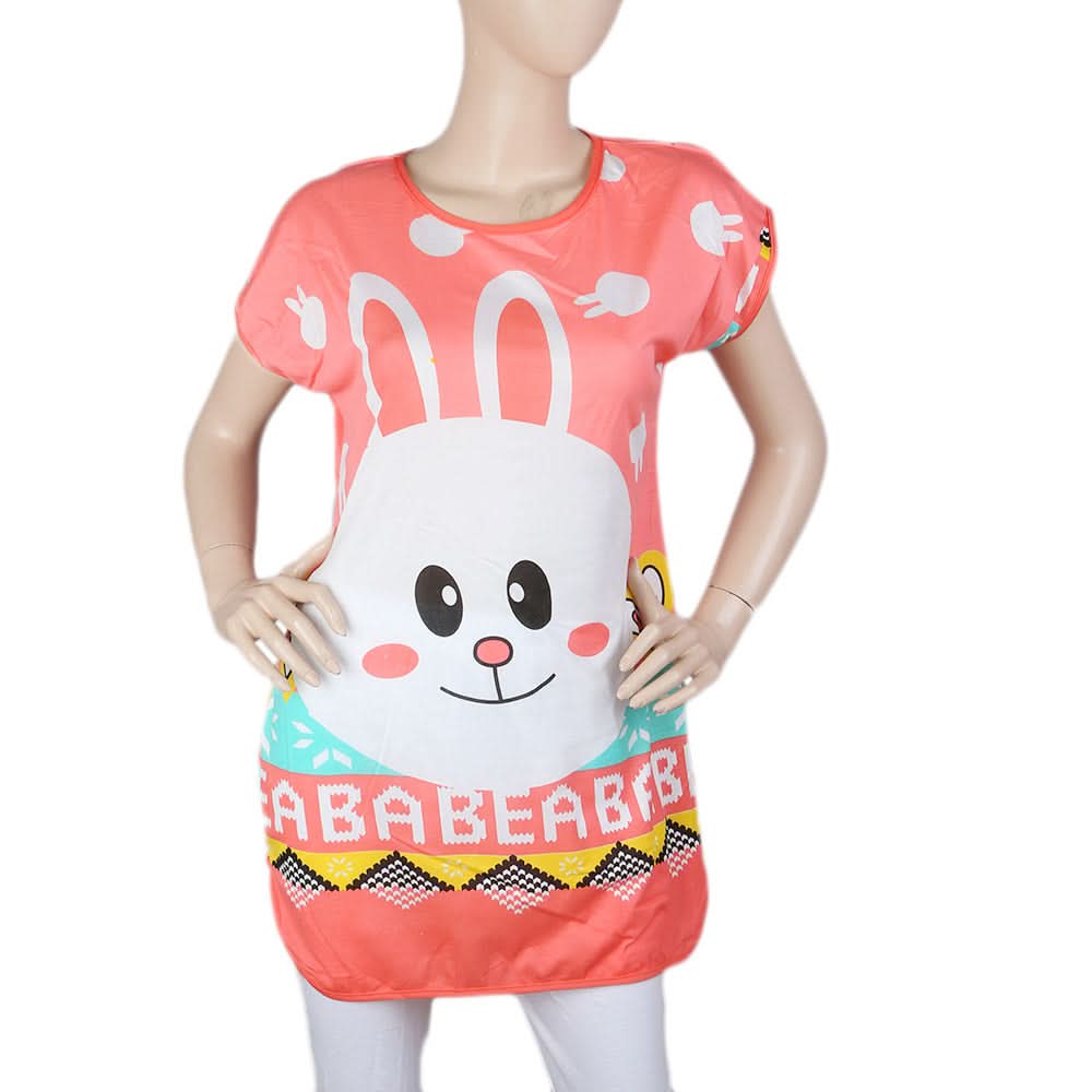 Women's Night T Shirt - Peach, Women, Night Suit, Chase Value, Chase Value
