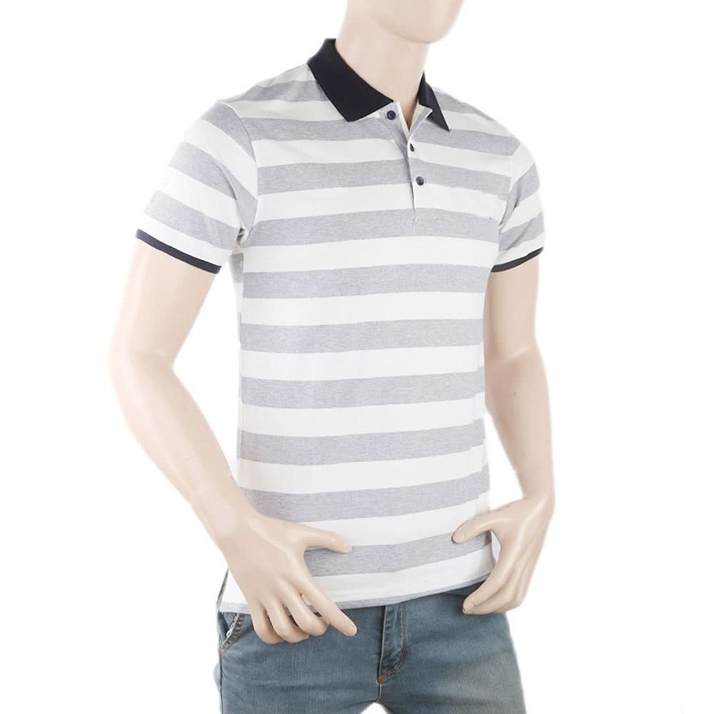 Men's Yarn Dyed Half Sleeves Polo T-Shirt - Grey, Men, T-Shirts And Polos, Chase Value, Chase Value