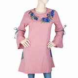 Women's Embroidered Check Top - Red, Women, T-Shirts And Tops, Chase Value, Chase Value
