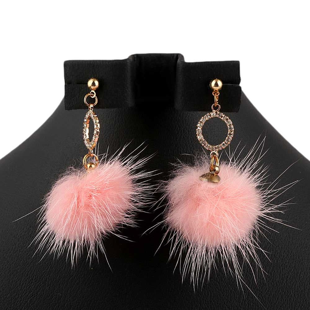 Women's Fur Earrings - Pink - test-store-for-chase-value