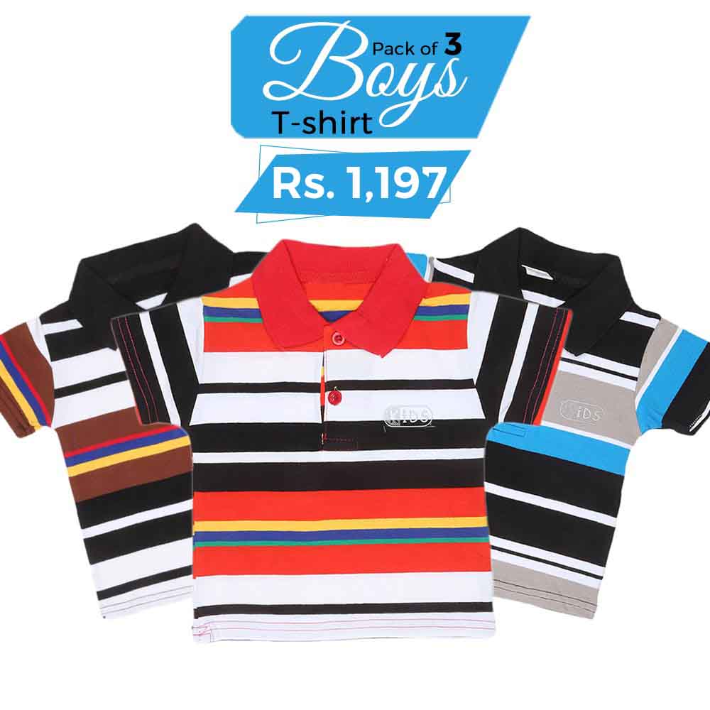 Boys Half Sleeves Polo T-Shirts Pack Of 3, Kids, Boys T-Shirts, Chase Value, Chase Value