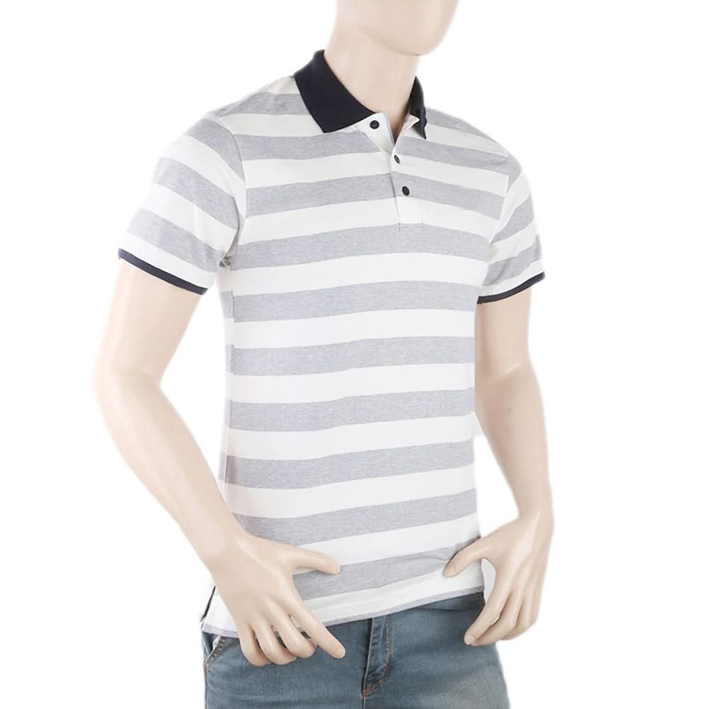 Men's Yarn Dyed Half Sleeves Polo T-Shirt - Grey, Men, T-Shirts And Polos, Chase Value, Chase Value