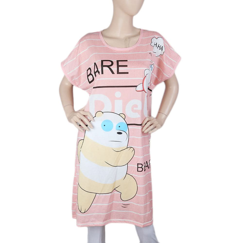 Women's Night Long T Shirt - Pink, Women, Night Suit, Chase Value, Chase Value