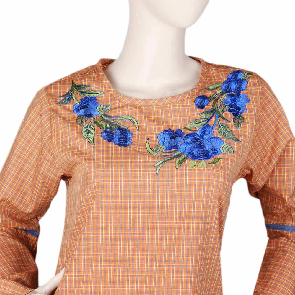 Women's Embroidered Check Top - Rust, Women, T-Shirts And Tops, Chase Value, Chase Value