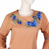Women's Embroidered Check Top - Rust, Women, T-Shirts And Tops, Chase Value, Chase Value