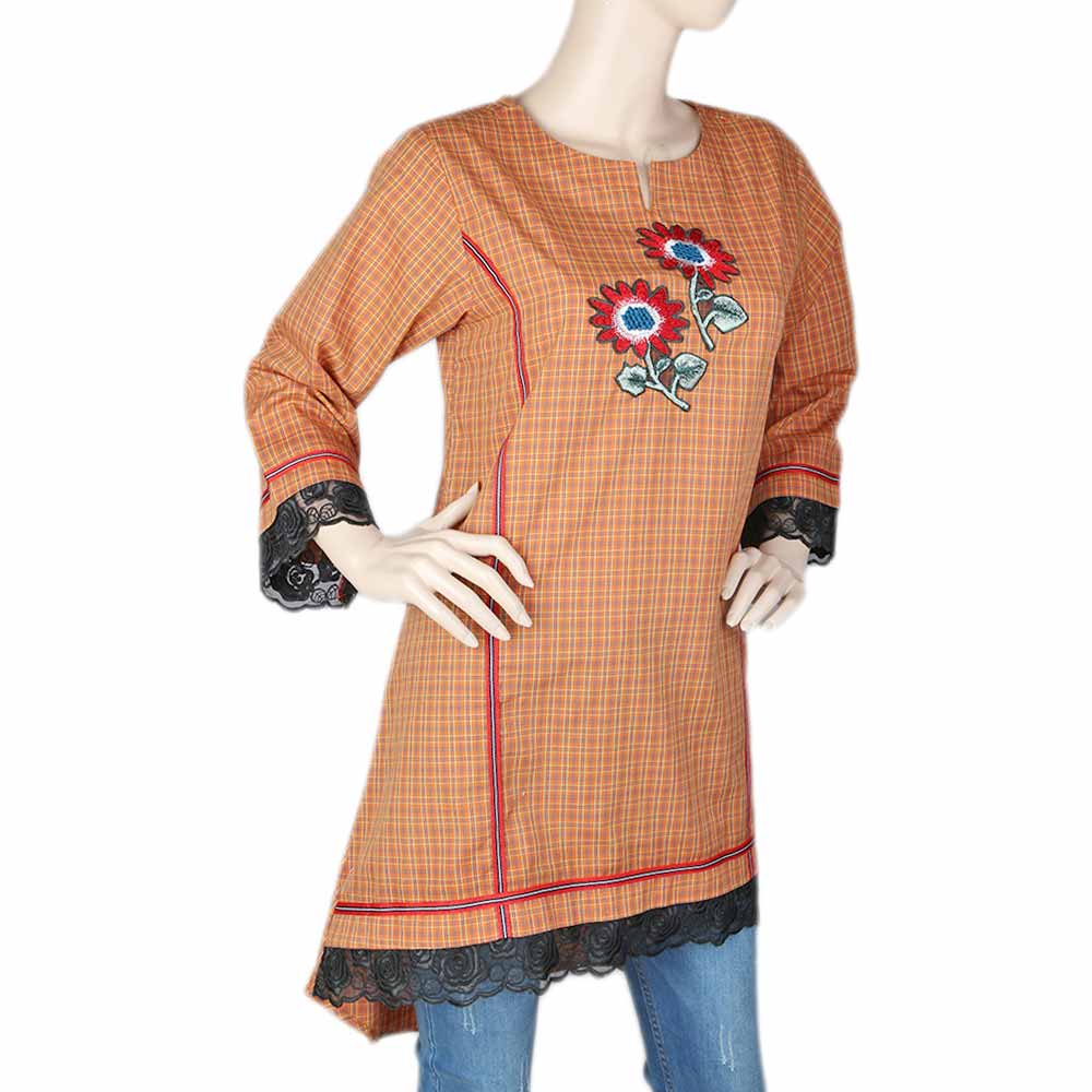 Women's Embroidered Kurti - Rust, Women, Ready Kurtis, Chase Value, Chase Value