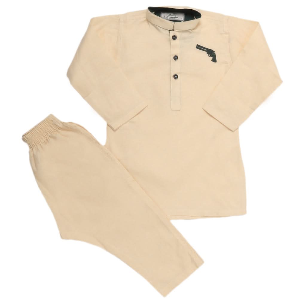 Boys Embroidered Kurta Pajama - Fawn, Kids, Boys Shalwar Kameez, Chase Value, Chase Value