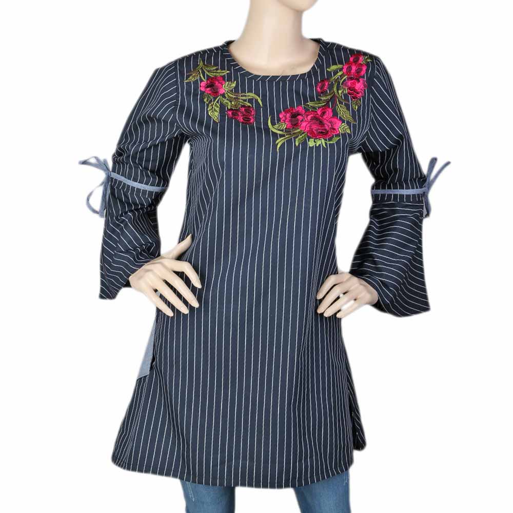 Women's Embroidered Stripe Top - Black, Women, T-Shirts And Tops, Chase Value, Chase Value