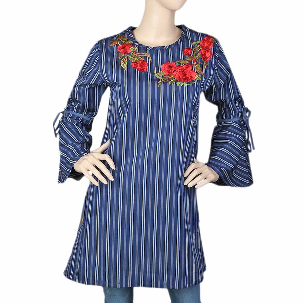 Women's Embroidered Stripe Top - Royal Blue, Women, T-Shirts And Tops, Chase Value, Chase Value