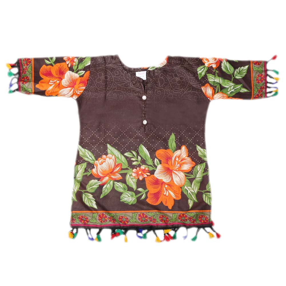 Girls Lawn Printed Kurti - Coffee, Kids, Girls Kurti, Chase Value, Chase Value