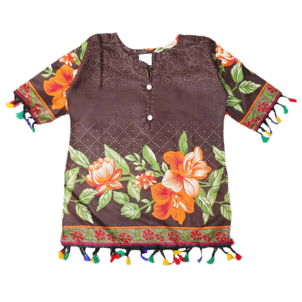 Girls Lawn Printed Kurti - Coffee, Kids, Girls Kurti, Chase Value, Chase Value