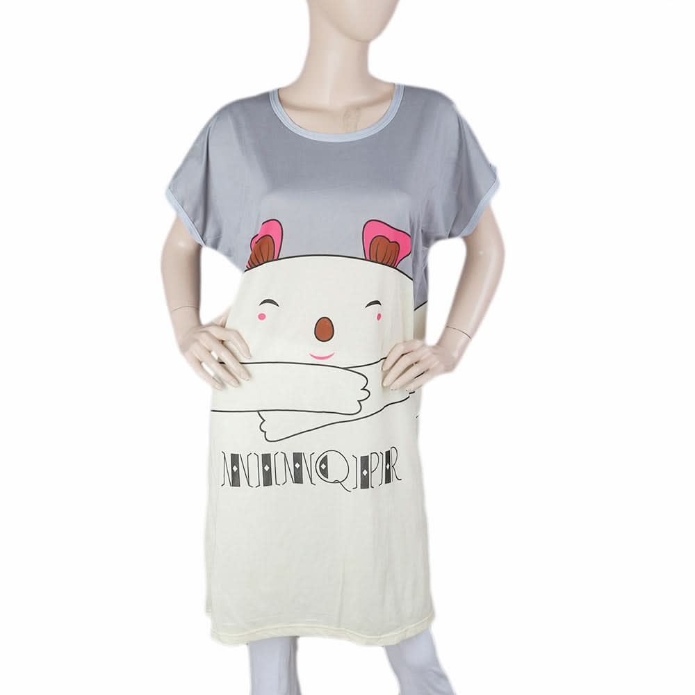 Women's Night Long T Shirt - Grey, Women, Night Suit, Chase Value, Chase Value