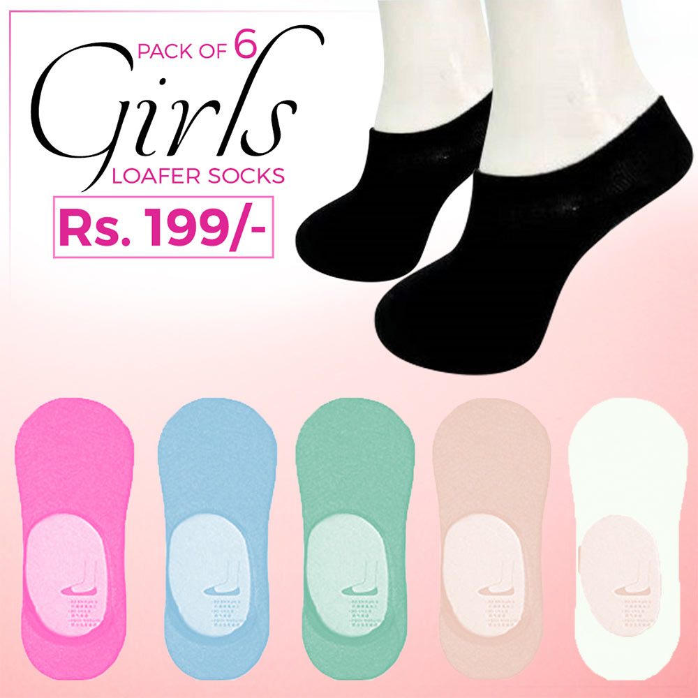 Girls Loafer Socks 6 Pcs - Multi, Kids, Girls Socks, Chase Value, Chase Value