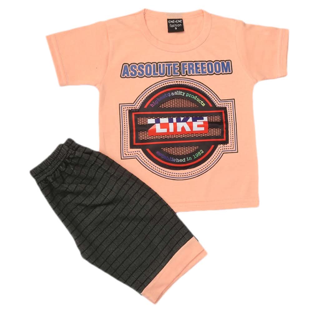 Boys 2 Pcs Suit Half Sleeves - Peach, Kids, Boys Sets And Suits, Chase Value, Chase Value