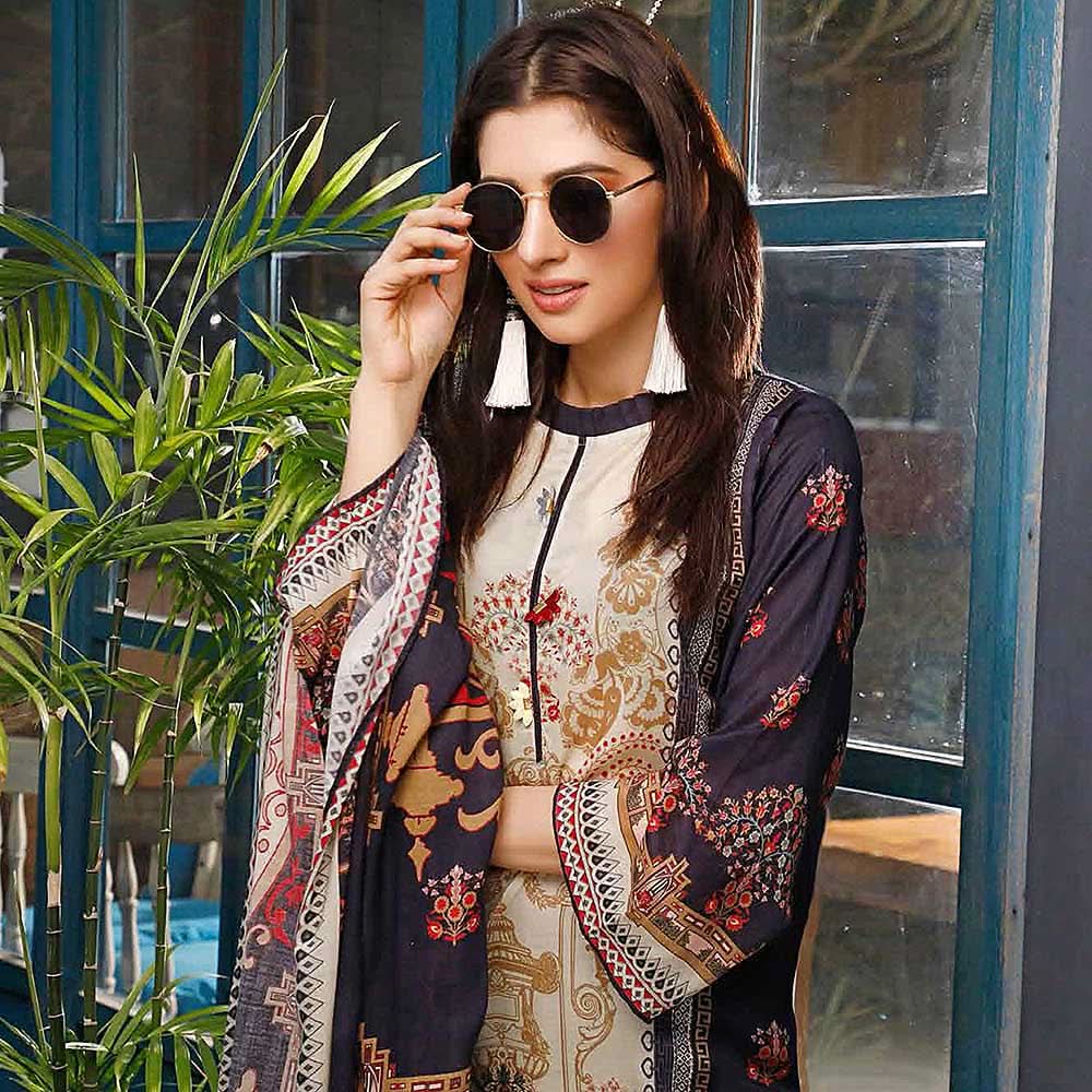 Zavia Digital Printed Lawn 3 Piece Un-Stitched Suit - 12, Women, 3Pcs Shalwar Suit, Fairdeal Textiles, Chase Value