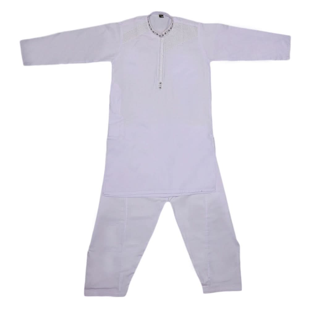 Boys Embroidered Kurta Shalwar Suit - White, Kids, Boys Shalwar Kameez, Chase Value, Chase Value