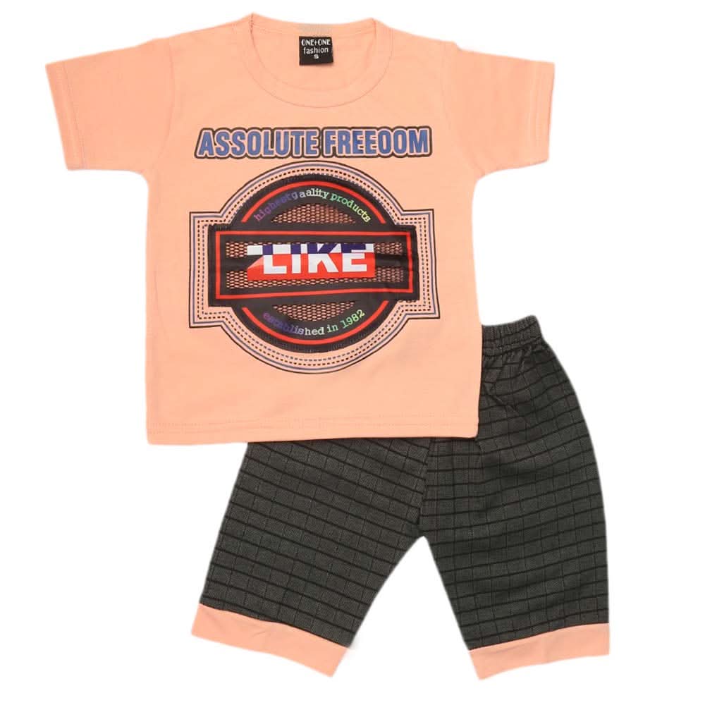 Boys 2 Pcs Suit Half Sleeves - Peach, Kids, Boys Sets And Suits, Chase Value, Chase Value