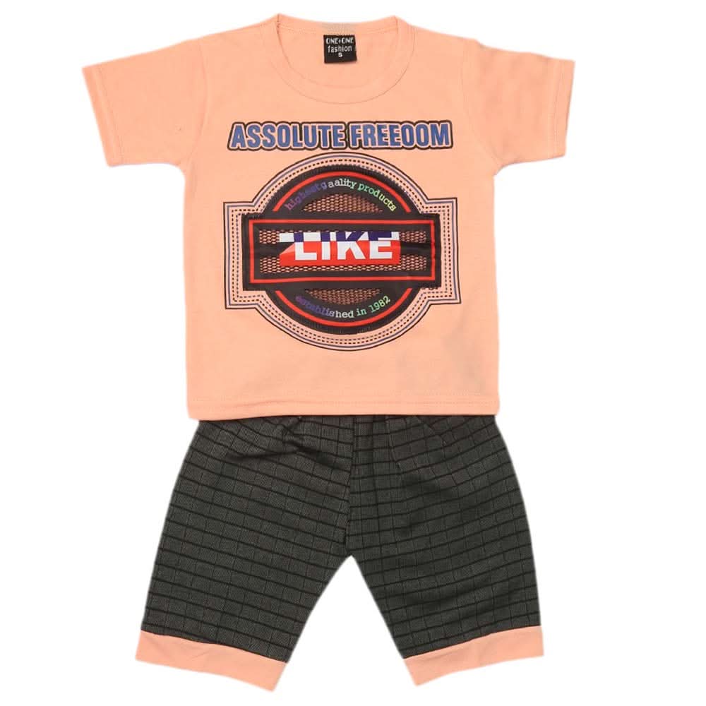 Boys 2 Pcs Suit Half Sleeves - Peach, Kids, Boys Sets And Suits, Chase Value, Chase Value