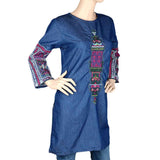 Women's Embroidered Denim Kurti - Blue, Women, Ready Kurtis, Chase Value, Chase Value